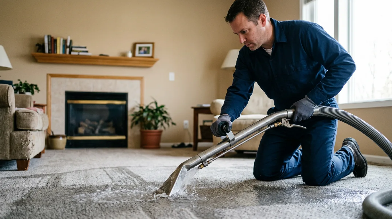 Water damage restoration technician working near Russell, MA
